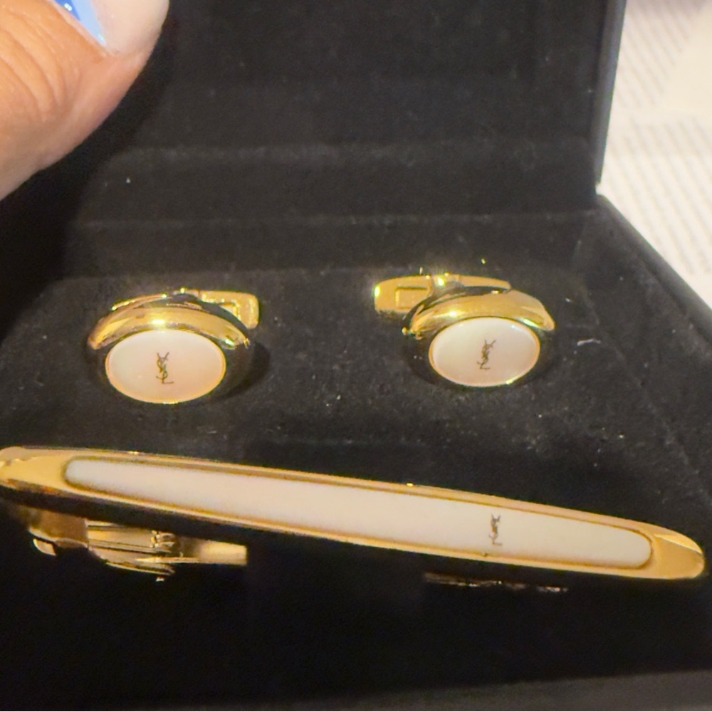 (Sold eBay) Yves Saint Laurent Gold and Cream Accessory Set